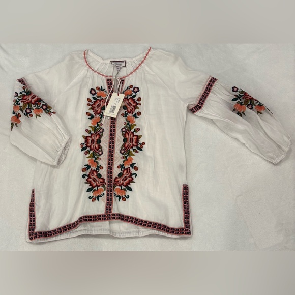 Johnny Was Tops - Johnny Was White Blouse with Red and Green Embroidery